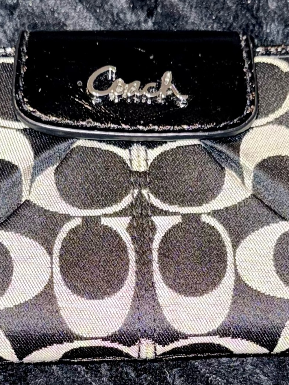 Coach Black & Gray Signature Canvas Compact Wallet